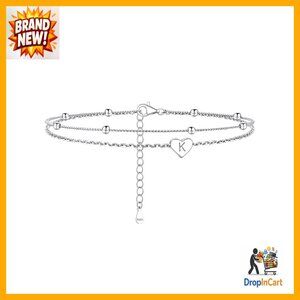 Sterling Silver Initial Anklet Dainty Layered Heart Beach Jewelry Adjustable